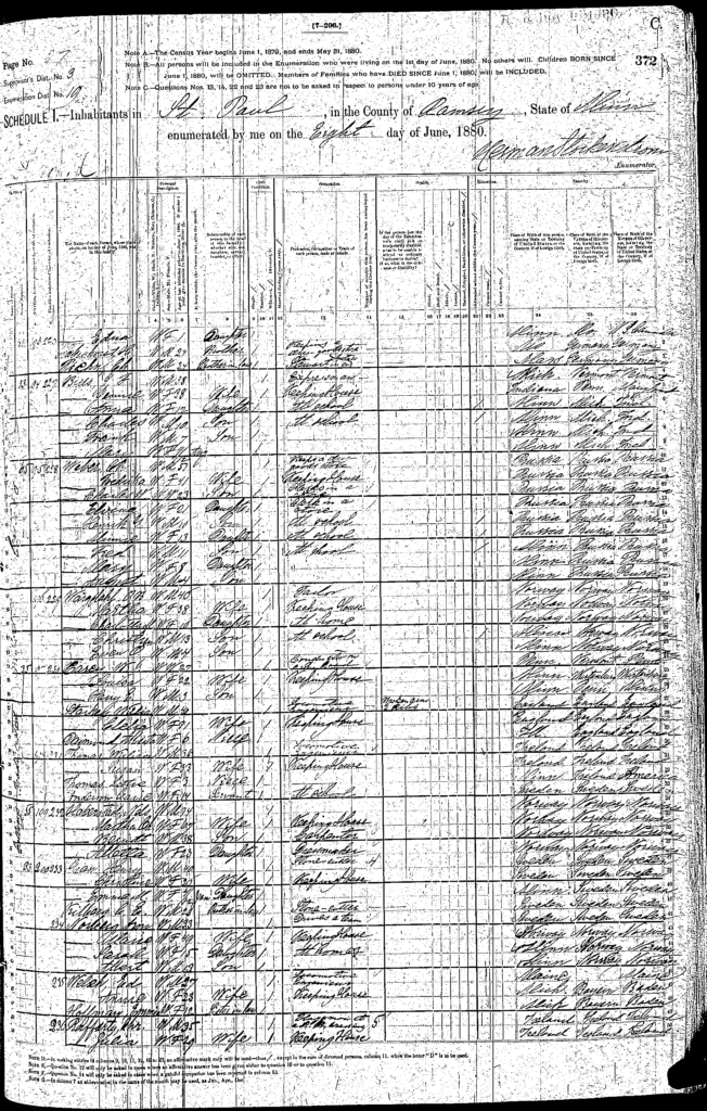 1880 U.S. Census record listing Henry, Christina, and Emma Gran