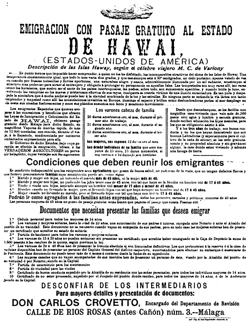 Terms and conditions for laborers to get free passage to Hawaii