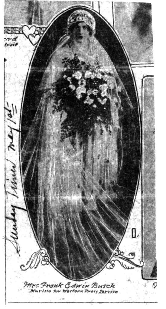 Theresa Di Giorgio Busch in her wedding dress; a picture in the Sunday Times