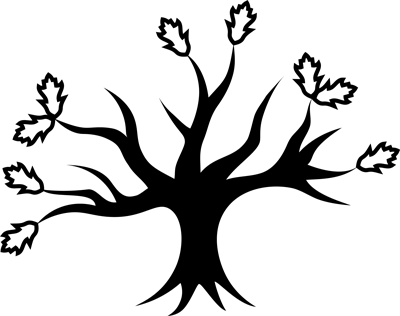 An oak tree with 5 main branches, 13 sub-branches, and 9 leaves
