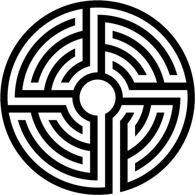 A circular labyrinth with a single path winding around to the center